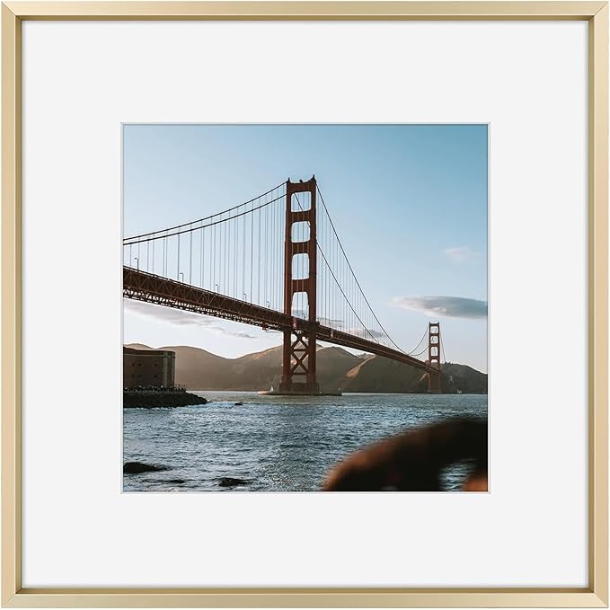Frametory, 12x12 Metal Picture Frame with Mat for 8x8 Picture & Real Glass, Aluminum Photo Frame Collection (Gold, 1 Pack)