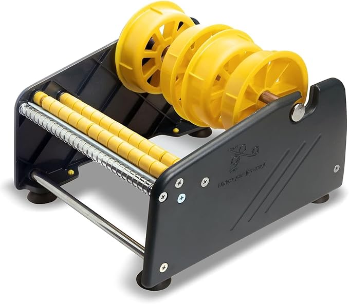 MDJ by Excell Manual Label Sticker Dispenser with 4 Suction Cups Base for Tabletop, Adjustable holder for multiple rolls for Office, Home, School, Warehouse, Easy Peel Off, Fits up to 6.5" Wide Labels