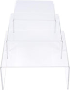 SimbaLux Acrylic Display Risers Clear Stand Set of 3 Small Low Profile Tiered for Showcasing Food, Cupcake, Dessert, Candy, Jewelry, Figurines, Photos, Retail & Home Decoration, Durable & Steady