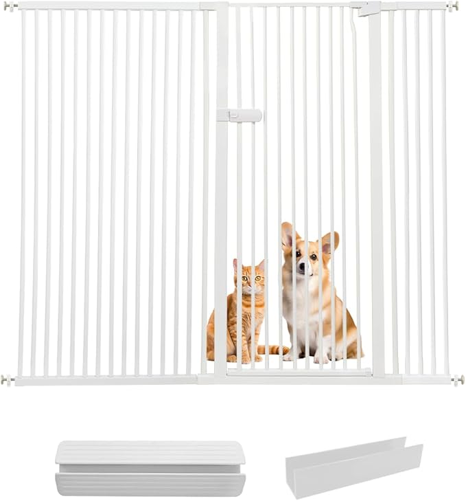 Lumizone Extra Tall Cat Gate 55.12" High Pressure Mounted Extra Wide 2025 New (17 Sizes) 1.37" Gap No Drilling Auto-Close One-Handed Operation Tall Pet Gate for Dogs(White, 55.12" H x 67.72"-71.84" W)