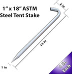 Steel Tent Stakes Heavy Duty Ground Stake, Metal Stakes to Anchor Commercial Inflatables, Outdoor Camping Canopy, Fence, Garden Tent Accessories, 1" Diameter x 18" Length, 25 Pack
