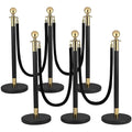 6Pack Stanchions and Velvet Ropes, 5 ft Black Velvet Rope and Poles Set, Black-Gold Stainless Steel Stanchion Posts Crowd Control Barriers for Red Carpet Runner Party Supplies