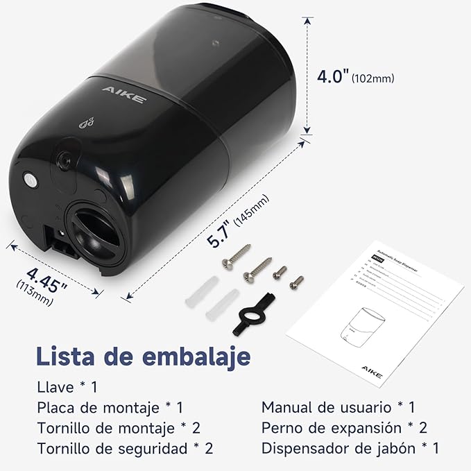 AIKE Wall Mount Automatic Soap Dispenser for Liquid Soap Battery Operated Black, Model AK1216
