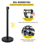 VEVOR Crowd Control Stanchion Set, Stanchion Set with 6.6 ft/2 m Black Retractable Belt, Black Crowd Control Barrier w/Concrete and Metal Base - Easy Connect Assembly (4)