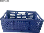 Domiella 2-Pack Crates for Storage, Storage Crates Plastic Stackable, Foldable Crate for Office Home Kitchen Bedroom Bathroom (Small, Blue)