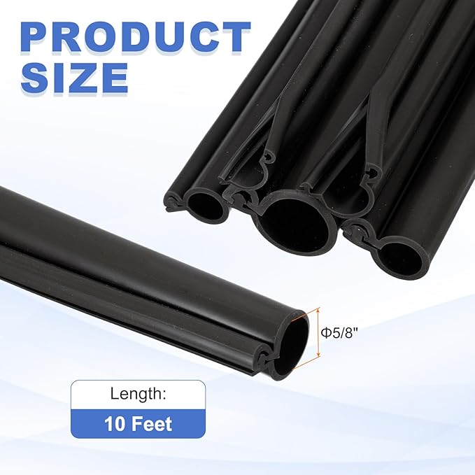 MECCANIXITY 10ft Cable Management Sleeve, 5/8 Inch ID Flexible Cord Wires Hider Cover Insulation Snap-fit Protector for Substation, High-Voltage Electrical Networks, Black