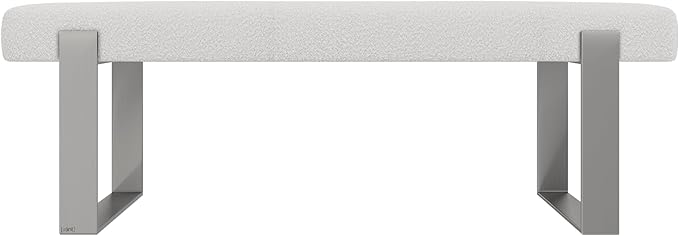 VANT Upholstered Bed Bench - Boucle Ivory - Brushed Nickel - Contemporary Modern, Bedroom Bench Seat, Hallway, or Entryway