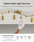 Bojim 6 Light Gold Track Lighting Kit, Modern LED Track Lighting Fixtures Ceiling, Flexibly Rotatable LED Light Head with Acrylic Ring, Kitchen Ceiling Spot Light(GU10 Socket, Bulbs Not Included)