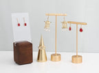 GemeShou Gold Metal Single Pair T Bar Earring Retail Display Stand for show, Tabletop Jewelry Tower Holder for Girl Women【Gold-Round Base Height 5.3"】