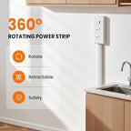 Adjustable Power Extension Pole with USB-C & USB-A Ports, 2 AC Outlets, 22–27 Inch Expandable Length, 180° Rotating Design, Space-Saving Power Strip for Sofa, Desk, and Bedside Use