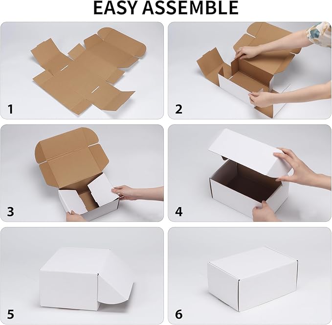 RLAVBL 9x6x4 Inches Shipping Boxes Set of 25, White Corrugated Cardboard Box, Mailer Boxes for Packing Small Business