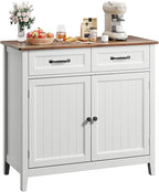Gizoon Kitchen Sideboard Buffet Cabinet, 32'' H Large Kitchen Storage Island and Adjustable Shelf, Modern Coffee Bar Console Cabinet for Dining Room, Bathroom, Entryway, Retro