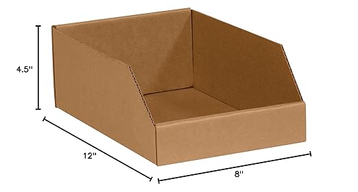 Aviditi Corrugated Cardboard Storage Bins, 8"x 12"x 4 1/2", Kraft, Pack of 50, for Warehouse, Garage and Home Organization
