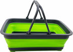 SAMMART Collapsible Basket with Handle 8L (2.1 Gallon) - Portable Outdoor Picnic Basket/Crate - Foldable Basin for Washing Dishes,Camping,Hiking (Grey/Green)