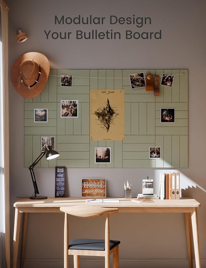 Felt Bulletin Board Tiles Large 36" x 24" Cork Board Alternative-6 Pack with 40 Adhesive Tabs, Thick Slat Wall Panels for Office Decor, Push Pin Board Wall Organizer Alternative - Sage