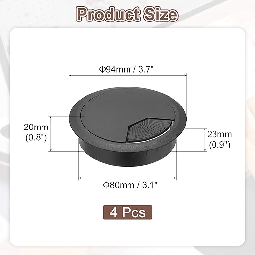 PATIKIL 3 Inch Desk Grommet, 4Pcs Cable Grommet Wire Management Cable Hole Cover Cord Organizer for Office Home Table Countertop, Black