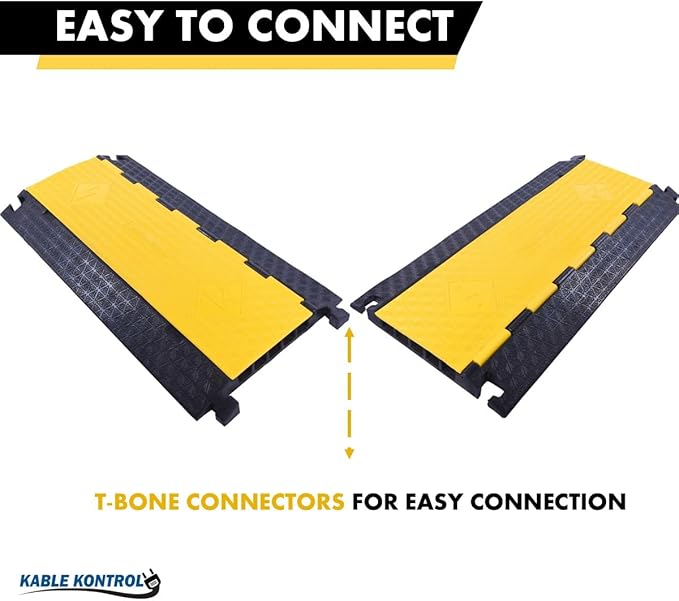 Kable Kontrol Atlas Cable Protector Wire Ramp - 5 Channel – 1 Pc - 35” Long Black & Yellow - 24000 Lbs Load Capacity - Rubber Speed Bump Wire Protector Cord Cover - CP9975