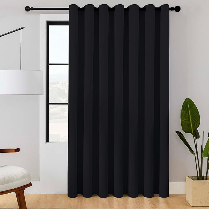 ChrisDowa Room Divider Curtain 90 Inches Long, Wide Blackout Sliding Door Curtain for Bedroom, Room Darkening Privacy Window Curtain for Patio Door (1 Panel Set, Black, 100 x 90 Inch)