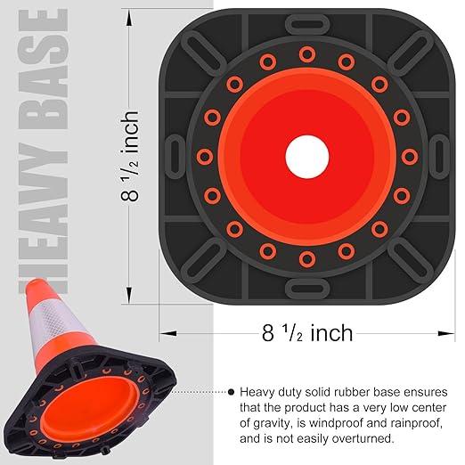 6 Pack 12" Inch Orange PVC Traffic Cones with Heavy-Duty Base, High-Visibility All-Weather Safety Cones for Road Construction, Parking Lot, and Garage Use (6, Orange, 12" Small)