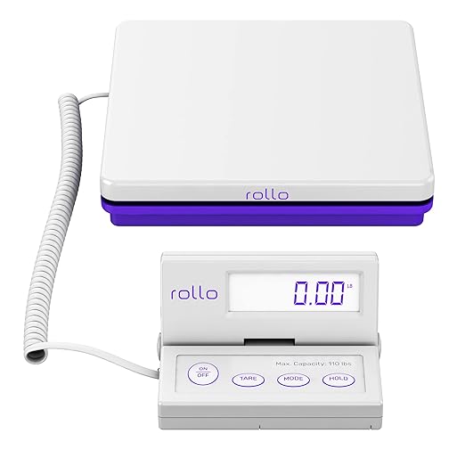 Rollo Shipping Scale for Packages - Digital Shipping Postal Scale (110 Lb Max) - Hold and Tare Functions - Includes AC Adapter and 2X AAA Batteries