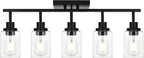 5-Light Track Lighting Kit Black Track Lighting Fixtures Bathroom Wall Sconces Ceiling Mount Kitchen Tracking Lights, Rotatable Spotlight with Clear Glass Shade for Kitchen Shop Hallway