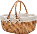 G GOOD GAIN Wicker Picnic Basket with Double Folding Handles,Willow Picnic Hamper,Natural Hand Woven Easter Basket,Easter Eggs and Candy Basket,Bath Storage,Gift Packing Basket.White