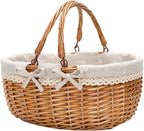 G GOOD GAIN Wicker Picnic Basket with Double Folding Handles,Willow Picnic Hamper,Natural Hand Woven Easter Basket,Easter Eggs and Candy Basket,Bath Storage,Gift Packing Basket.White
