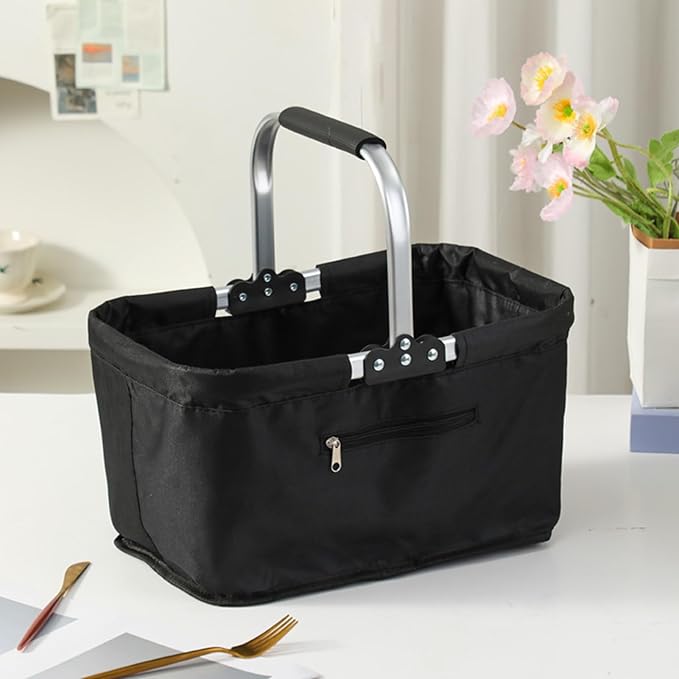Shopping Bag Basket - 26L Foldable Grocery Storage Container, Market Shopping Basket for Supermarket, Camping, Picnic, Travel, Home, Farmhouse, Kitchen, Stores, & Daily Errands with Easy Collapse a