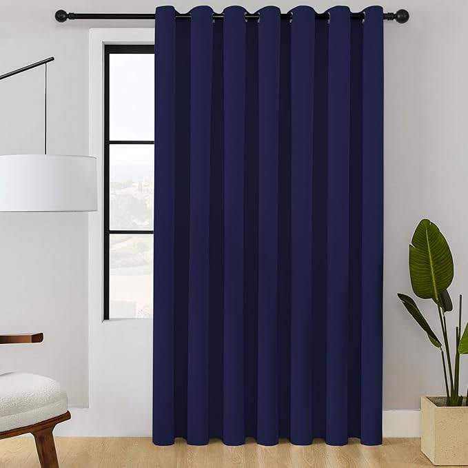 ChrisDowa Room Divider Curtain 90 Inches Long, Wide Blackout Sliding Door Curtain for Bedroom, Room Darkening Privacy Window Curtain for Patio Door (1 Panel Set, Navy Blue, 100 x 90 Inch)