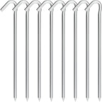 Metal Tent Stakes Heavy Duty 9 Inch, 8 Pack Anti-Rust Galvanized Steel Camping Tarp Stakes, Ground Stakes Yard Stakes Canopy Anchors for Inflatables, Outdoor Decorations