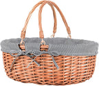 Large Wicker Picnic Basket with Handles,Handle Sturdy Woven Body with Removable and Washable Lining,Outdoor Camping,Gift Packing,Garden Picking, Storage.Gray