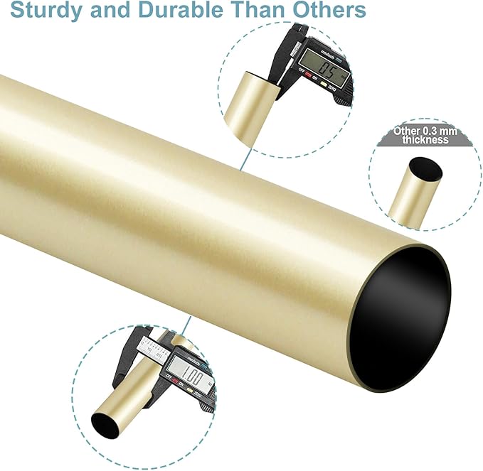 Curtain Rods for Windows 16 to 144 Inches Adjustable Length 1 Inch Diameter Window Curtain Rod with Aluminium Finials, Warm Gold