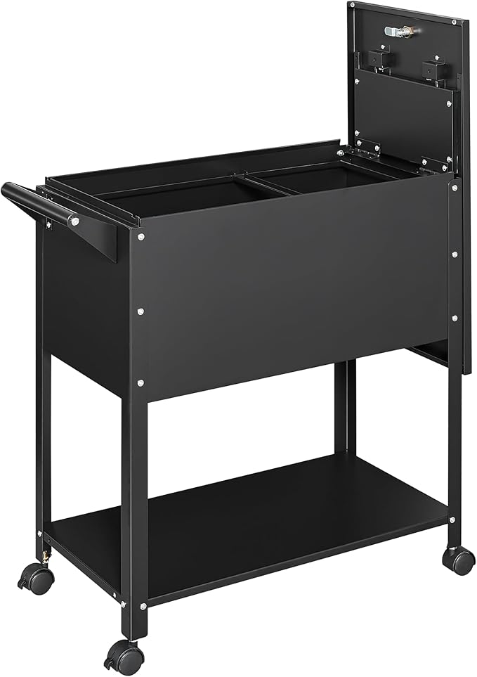 Mobile File Cabinet, 2 Tier File Cart with Wheels Hanging Files, Metal Rolling Cart with Lock and Sliding Cover for Office, Mailrooms, Cubicles, Classrooms, Libraries, Black