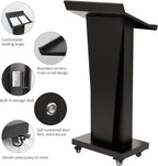 Tredre Metal Podium Stand with Wheels, Heavy-Duty Rolling Lectern for Classroom, Church & Office Presentations, Large Top, Locking Casters, Stable Base