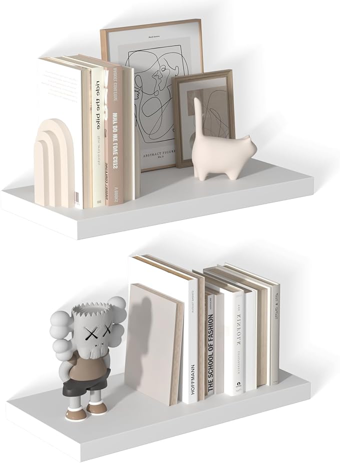 12 Inch Deep Floating Shelves for Wall 2 Pack Floating Shelfs Large Storage Space Wall Decor Display Shelf for Bathroom Living Room Bedroom Kitchen 23.8" W x 12" D x 1.2" H White