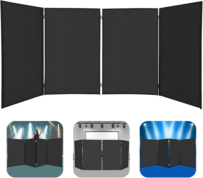 DJ Foldable Facade DJ Facade Table Station Portable Event Booth with 4 Detachable Panels Black Metal Frame Projector Display Scrim Panel with Carry Bag-28x47inch