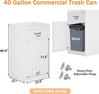 40 Gallon Trash Can Cabinet, Wooden Restaurant Trash Can with Tray Holder, Large Commercial Garbage Cabinet for Restaurant Cafeteria Office, White