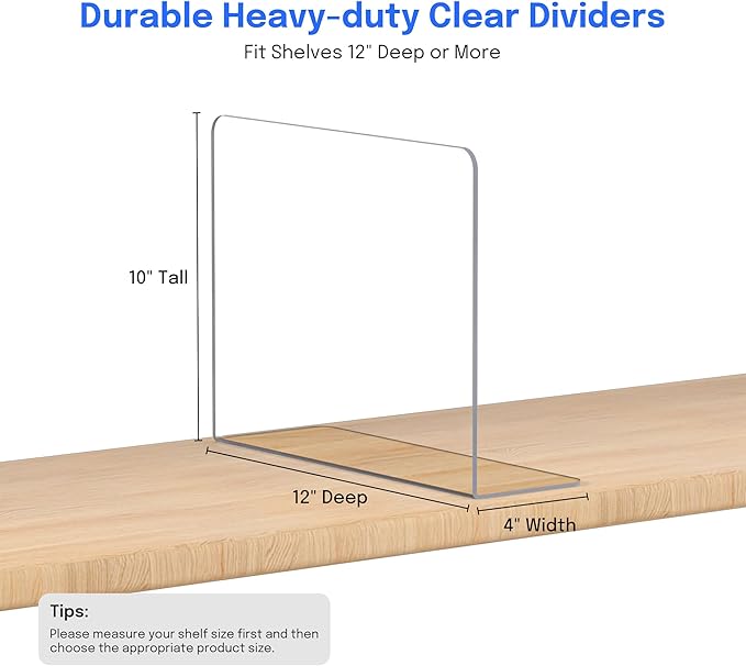 OKPOW Acrylic Shelf Dividers for Closet Organization: 4 Pack Tall Durable Clear Shelves Separators for Clothing Adjustable