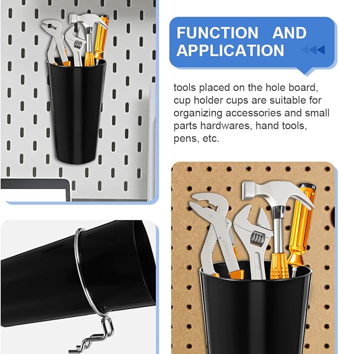 jojofuny 4 Sets Pegboard Hooks and Cups Kit with Strong Bearing Capacity Rust-Resistant Steel and Plastic Pegboard Accessories for Workshop Workbench Storage and Craft Organization