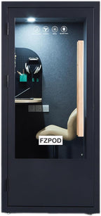 Office Pod, Mobile Office Pod Booth, Solo Soundproof Booth with Acoustic Panels, Sound Pod Silent Ventilation, Wheels and Feet, Privacy pod, Built-in Table, LED Lighting, AC, USB Ports - Black