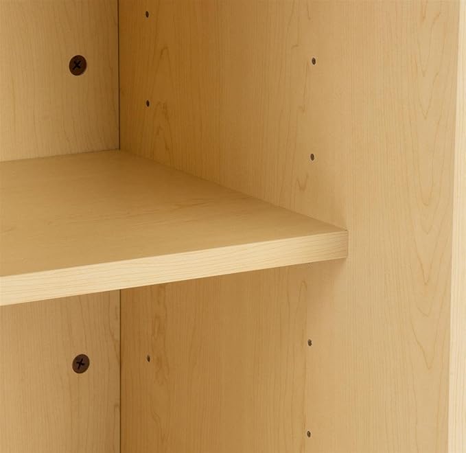 Rolling Wood Podium, 44"H, Locking Wheels, 2 Shelf Open Cabinet, Top Surface with Lip (Maple)