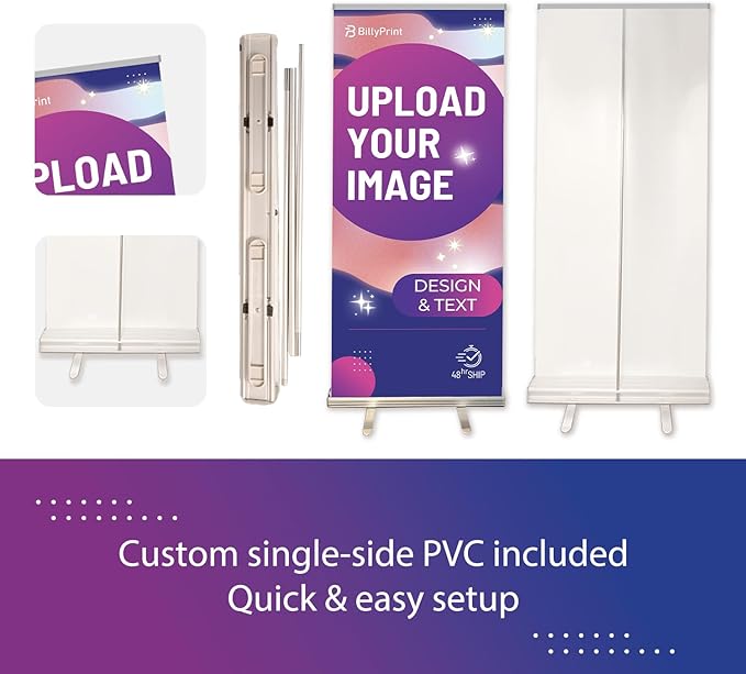 BillyPrint Custom Retractable Banners 24x63in with Standard Stand, Customizable Sign for Business, Events, Tradeshow, Advertising - Customized Prints with Travel Bag - 1 unit
