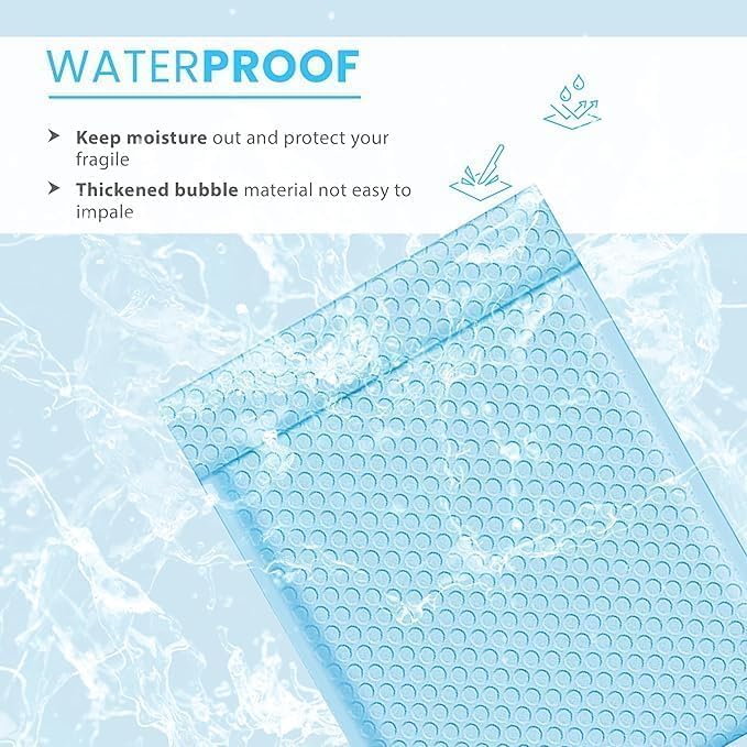 Light Blue 12.5x19.5 Inch Large Poly Bubble Mailers #6 | Padded Envelopes with Self Seal | Air Lined Cushioned Bubble Mailer | Usable Size 12.5x15 | 100 Pack Bulk | Lightweight shipping Bags