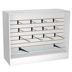 48” W ×20” D × 38” H - Ledge top Checkout Counter with Slatwall Display Front, White Wooden Slat Wall Cash Register Stand,Retail Counter Display