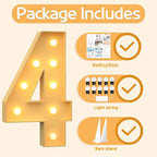 Marquee Numbers 3 Feet Tall Large Light Up Numbers 4th 14th 24th Four Ever Sweet Birthday Decorations Big Yellow Light Outdoor Anniversary Decorations Balloon Arch Kit Party Backdrop 4