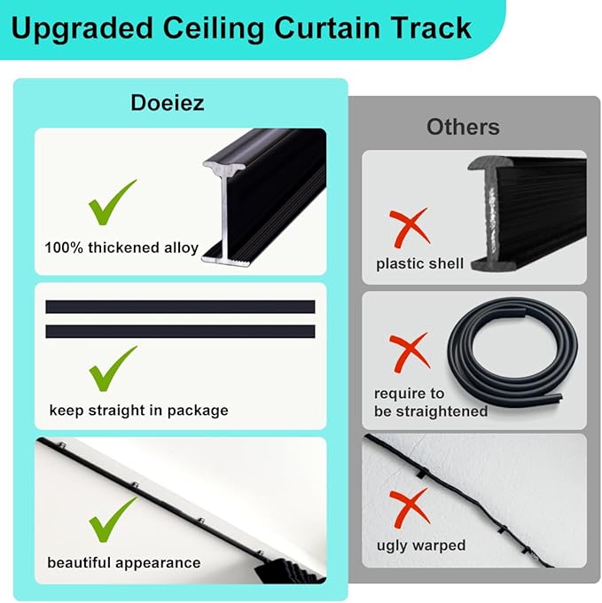 Room Divider Blackout Curtains Flexible Sliding Tracks Sets Ceiling Mounted Rod Window Curtain Privacy Separation for Bedroom Living Rooms,1 Panel Black Drape and Black Track Set-W108xH84 in