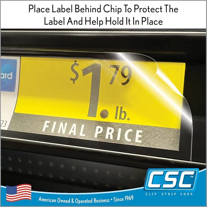 Price Data Channel Label Holder Chips, Clear Plastic Tags, 2.5" L x 1.25" H, 10 Mil Thick, Gondola Shelf Edge, Reusable, Made for Point of Purchase Shelf Molding by Clip Strip Corp.