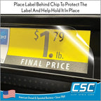 Clip Strip Corp. Price/Data Channel Label Holder Chips, Clear Plastic Tags, 4" L x 1.25" H, 7.5 Mil Thick, Gondola Shelf Edge, Reusable, Made for Point of Purchase Shelf Molding (250)