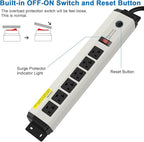 CCCEI 12 Gauge Heavy Duty Power Strip Surge Protector 4800J, 20 Amp 6 Plug Industrial Shop Garage Metal Multiple Outlets, 12 FT Extension Cord 5-15P Adapter High Amp 6-20R T-Slot 20a for Appliance.