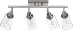 4 Light Track Lighting Fixtures Ceiling Kitchen Track Lighting Kit Brushed Nickel Bathroom Tracking Vanity Lights with Clear Glass Shade, Rotatable Spotlight for Accent Task Wall Art Hallway